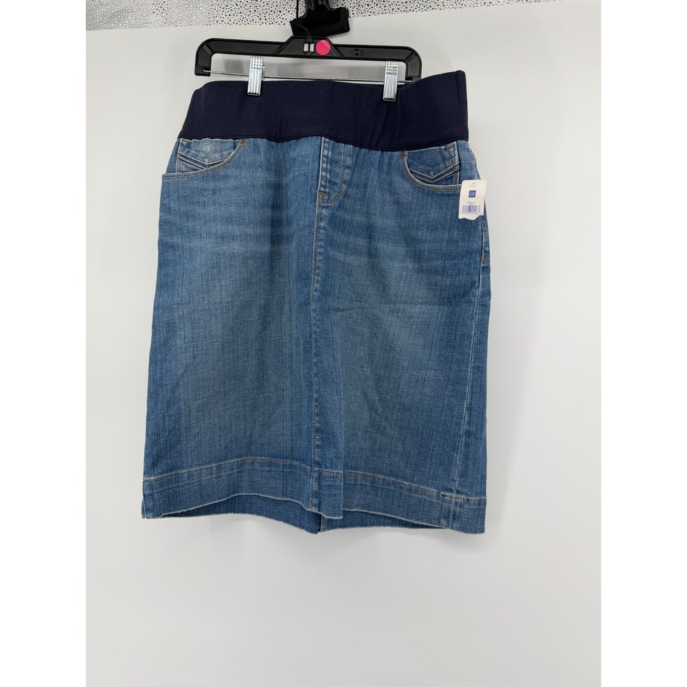 Gap Maternity Denim Skirt Size 6 Regular Blue Demi Panel Stretch Knee Length NWT